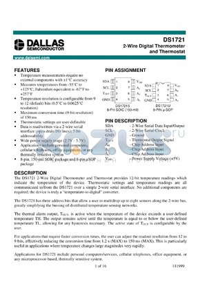 DS1721U datasheet - 2-wire digital thermometer and thermostat