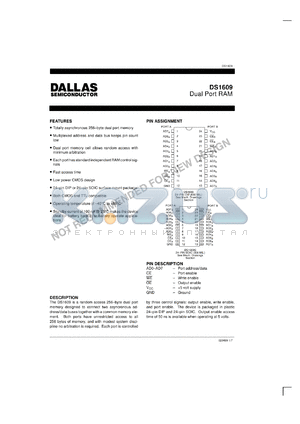 DS1609S datasheet - Dual port RAM, 256byte