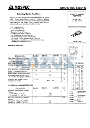 S50D100A datasheet - Schottky barrier rectifiers, 50A, 100V