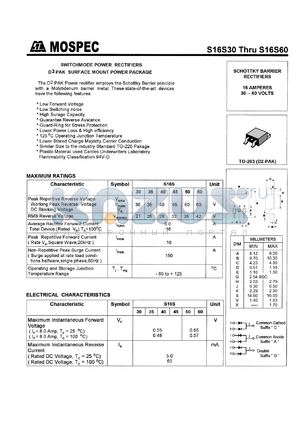 S16S60D datasheet - Dual 16A switchmode power rectifiers, 60V