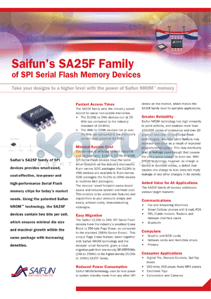 SA25F010 datasheet - 1Mb, 4x256Kb sectors; serial flash with 25MHz SPI bus interface