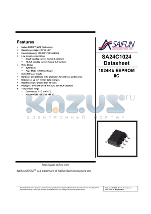SA24C1024LZEMX datasheet - 2.7-3.6V; 1024Kb EEPROM IIC