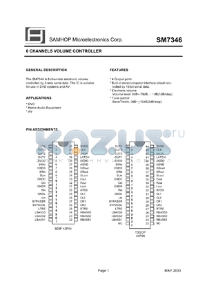 SM7346 datasheet - 16V; 100mA; 6 channel volume controller. For DVD receivers, home audio equipment, AV