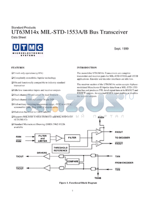 UT63M-145BCX datasheet - Monolithic transceiver, 5V operation. 1760, idle low transciver. Lead finish optional. Mil temp.