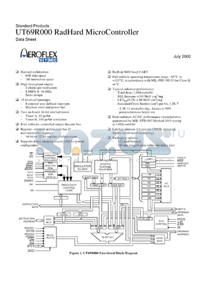 UT69R00012FPXF datasheet - RadHard microcontroller. 12 MHz operating frequency. Phototype. Lead finish optional. Total dose 3E5 rads(Si).