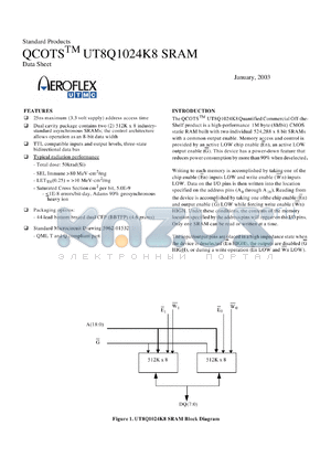 5962-0153201TYA datasheet - 1024K8 SRAM: SMD. 25ns access time, 3.3V operation. QML class T. Lead finish hold solder dipped. Total dose none.