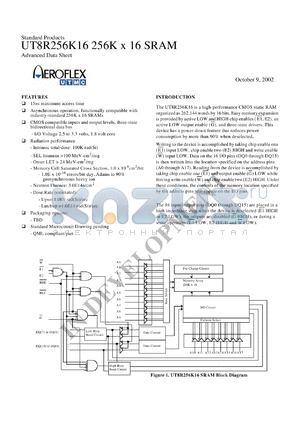 5962R-TBD01QTBDA datasheet - 256K x 16 SRAM: SMD. 15ns access time, CMOS I/O. Class Q. Lead finish hot solder dipped. Total dose 100K rad(Si).