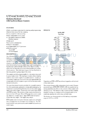 UT54ACTS169 datasheet - Radiation-hardened 4-bit up-down binary counter.