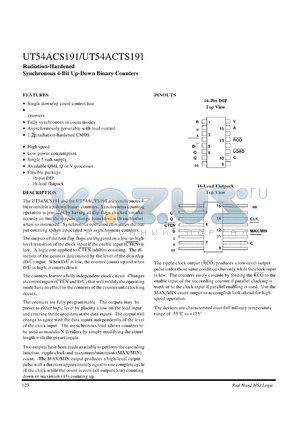 UT54ACS191 datasheet - Radiation-hardened synchronous 4-bit up-down binary counter.