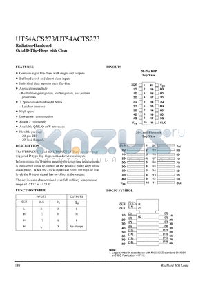 UT54ACS273 datasheet - Radiation-hardened octal D-flip-flop with clear.