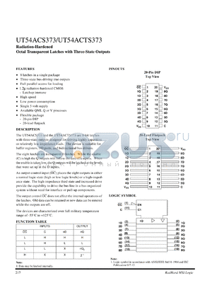 UT54ACS373 datasheet - Radiation-hardened octal transparent latche with three-state outputs.