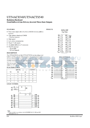 UT54ACTS540 datasheet - Radiation-hardened octal bufer & line driver, inverted three-state outputs.