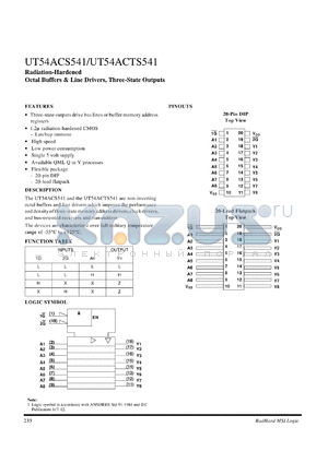 UT54ACTS541 datasheet - Radiation-hardened octal bufer & line driver, three-state outputs.