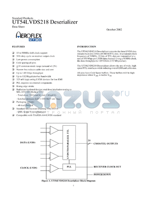 UT54LVDS218UCX datasheet - Deserializer. Lead finish factory option.