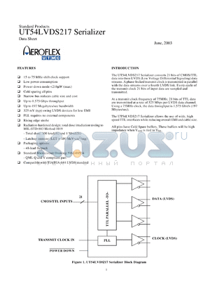5962G-0153401VXX datasheet - 50MHz serializer. Lead finish factory option. QML class V. Total dose 5E5 rad(Si).