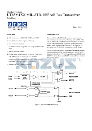 UT63M-125CQX datasheet - UT63M dual multichip monolithic transceiver. QML-Q. +-15V, idle low. Lead finish optional.