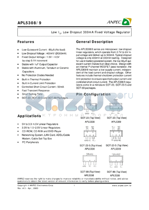 APL5309-15AC-TR datasheet - 1.5 V,  low IQ, low dropout 300 mA fixed voltage regulator