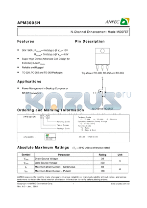 APM3005NGC-TR datasheet - 30 V, N-channel enhancement mode MOSFET