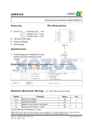 APM4408KC-TU datasheet - 20 V, N-channel enhancement mode MOSFET