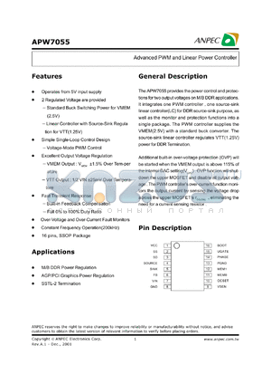 APW7055B-NC-TR datasheet - 2.6-2.75 V, Advanced PWM and linear power controller