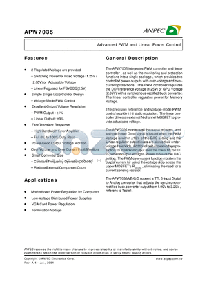APW7035-20KC-TR datasheet - 2.05 V,advanced PWM and linear power controller