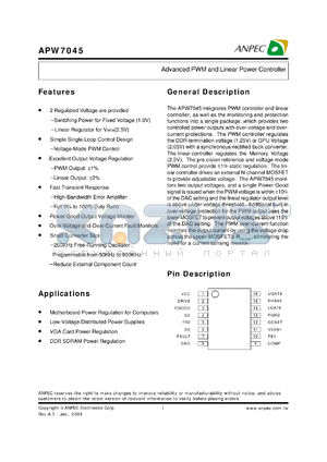 APW7045-10KC-TU datasheet - 1.0 V,advanced PWM and linear power controller