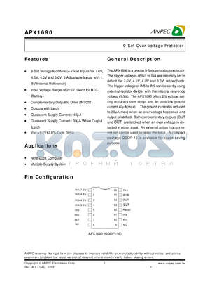 APX1690ME-TU datasheet - 7 V, 9-set over voltage protector