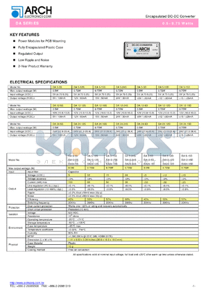 DA12-15S datasheet - 15 V, 0.75 W, encapsulated DC-DC converter