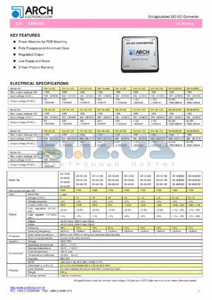 DH24-12D datasheet - +/-12 V, 15 W, encapsulated DC-DC converter