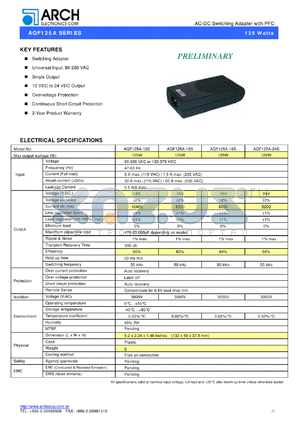AQF125A-12S datasheet - 12 V, 125 W, AC-DC switching adapter with PFC