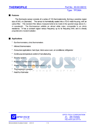 TP336A datasheet - Thermopile sensor