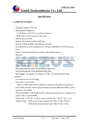 STK55C1500 datasheet - 2.5-4.5 V, LCD controller