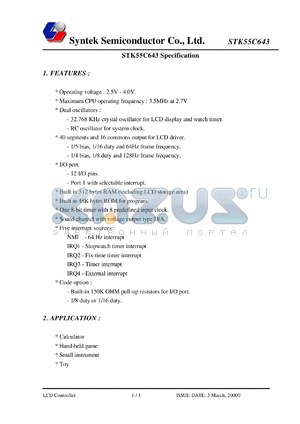 STK55C643 datasheet - 2.5-4.0 V, LCD controller