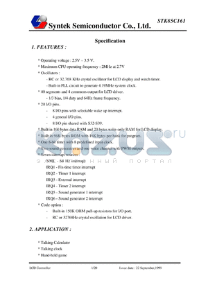 STK85C161 datasheet - 2.5-3.5 V, LCD controller