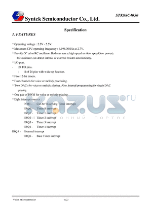 STK88C4050 datasheet - 2.5-5.5 V, voice controller