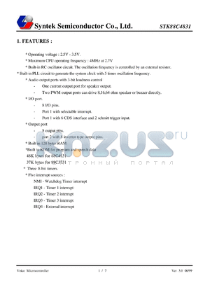 STK88C4831 datasheet - 2.5-3.5 V, voice controller