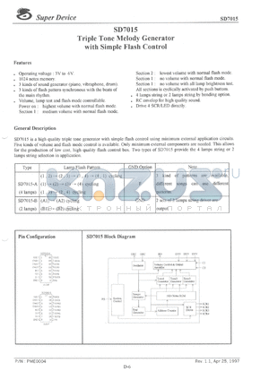 SD7015-A datasheet - 5 V, (4 lamps) triple tone melody generator with simple flash control