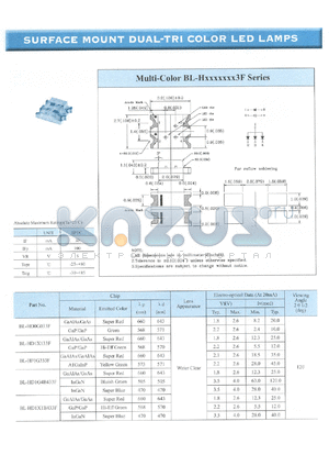 BL-HD1G4B433F datasheet - Super red/bluish green/super blue, 30 mA, surface mount dual-tri color LED lamp