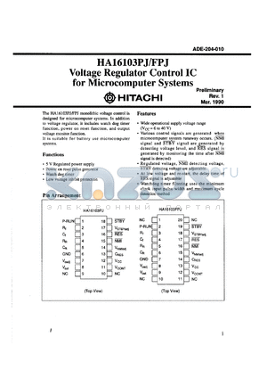 HA16103PJ datasheet - 40 V, voltage regulator control IC for microcomputer system