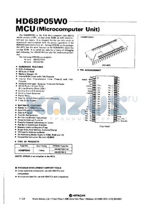 HD68P05W0 datasheet - 0.3-7 V, 1 MHz, microcomputer unit