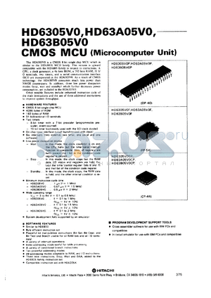 HD63A05V0P datasheet - 0.3-7 V, CMOS microcomputer unit