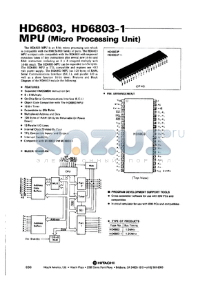 HD6803-1 datasheet - 0.3-7 V, 1.25 MHz, 8-bit micro processing unit