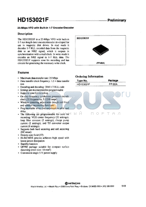 HD153021F datasheet - 25 Mbps VFO with 1-7 encoder/decoder