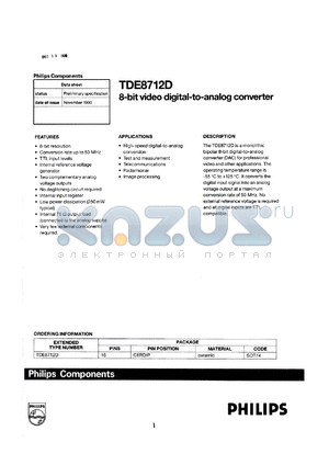 TDE8712D datasheet - 5 V, 8-bit video digital-to-analog converter