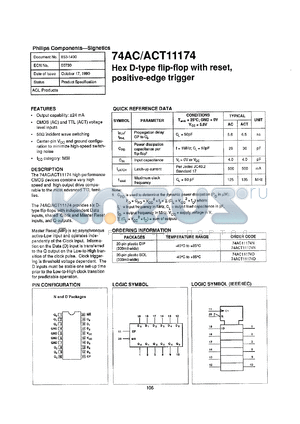 74AC11174N datasheet - 5 V, hex D-type flip-flop with reset, positive-edge trigger