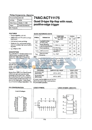 74ACT11175D datasheet - 5 V, quad D-type flip-flop with reset, positive-edge trigger