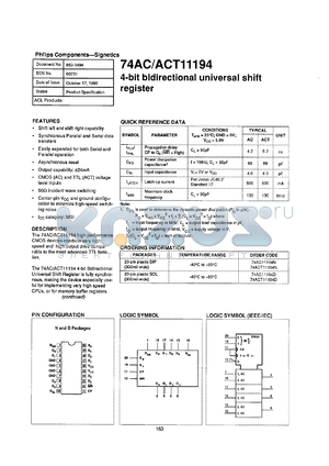 74AC11194N datasheet - 5 V, 4-bit bidirectional universal shift register