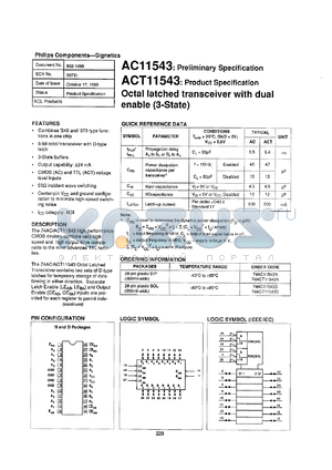 74AC11543N datasheet - 5 V, octal latched transceiver with dual enable (3-state)