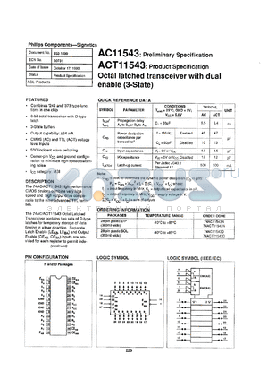 74ACT11543D datasheet - 5 V, octal latched transceiver with dual enable (3-state)