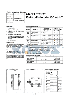 74ACT11828D datasheet - 5 V, 10-wide buffer/line driver (3-state),INV